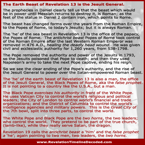 The Jesuit General is the earth beast of Revelation 13, the false prophet