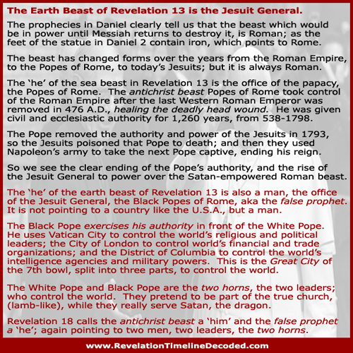 The Jesuit General is the earth beast of Revelation 13, the false prophet