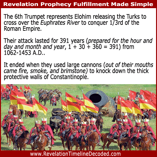The 6th Trumpet of Revelation represents the Turks attacking the eastern Roman Empire, Constantinople
