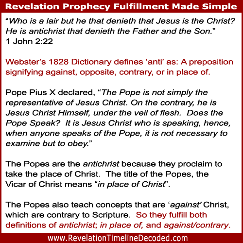 The Popes of Rome are antichrist as they proclaim to be the substitute Christ, the Vicar of Christ