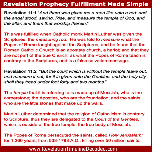 Revelation 11, measure the temple, outer court of Gentiles, Martin Luther proclaimed Catholics not part of true church