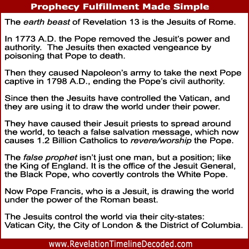 The Jesuits are the earth beast of Revelation 13, the Jesuit General is the false prophet