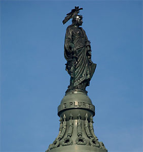 The goddess on the top of the capital is the goddess of war