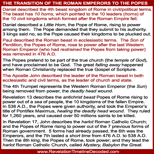 Revelation transition from Roman Emperors to the Popes of Rome
