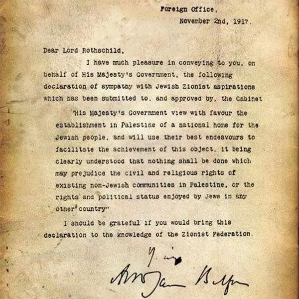 Balfour Declaration To Lord Rothschild