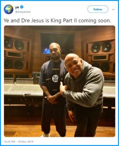 Kanye is partnering with Dr. Dre to produce the CD Jesus Is King Part II.