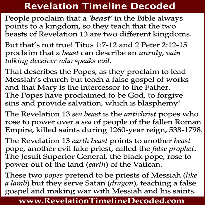 Amazing Prophecies says that a beast in prophecy symbolizes nations or world powers.