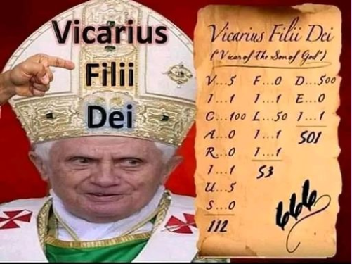 Vicarius Filii Dei means 'Vicar of the Son of God' which means 'in place of Jesus Christ' and it equates to 666 in Latin.