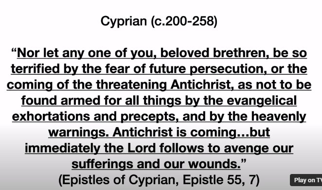 Joel Richardson of FAI Studios cites Cyprian third century who said that immediately after antichrist, Jesus is coming back.