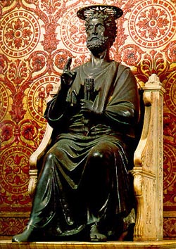 he supposed statue of Peter is really the pagan god Jupiter who has a sun wheel above his head.
