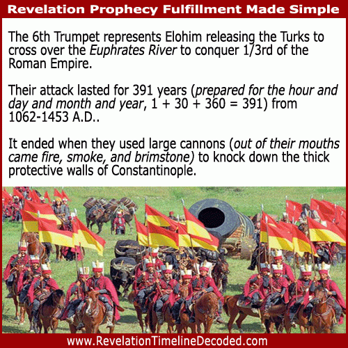 The 6th Trumpet of Revelation represents the Turks attacking the eastern Roman Empire, Constantinople